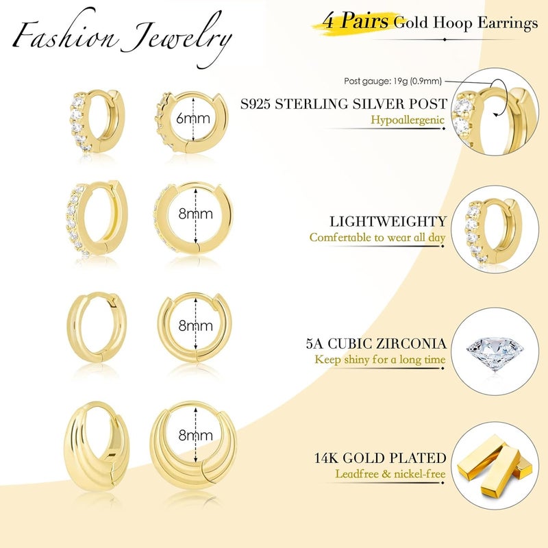 Poxtex Small Gold Huggie Hoop Earrings Set for Women Men Hypoallergenic 14K Plated Stack Cartilage Earrings, Multiple Piercing Lightweight Mini Thin Cute Dainty Trendy Jewelry Set Christmas Gifts for Women - Image 5